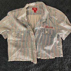 Dickies cropped raw hem stripped shirt. Button up. Size M.
